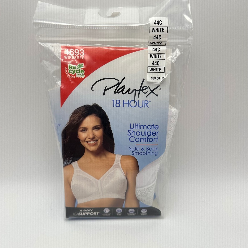 Playtex 18 Hour Ultimate Shoulder Comfort Wirefree Bra 4693 White 44C NIP